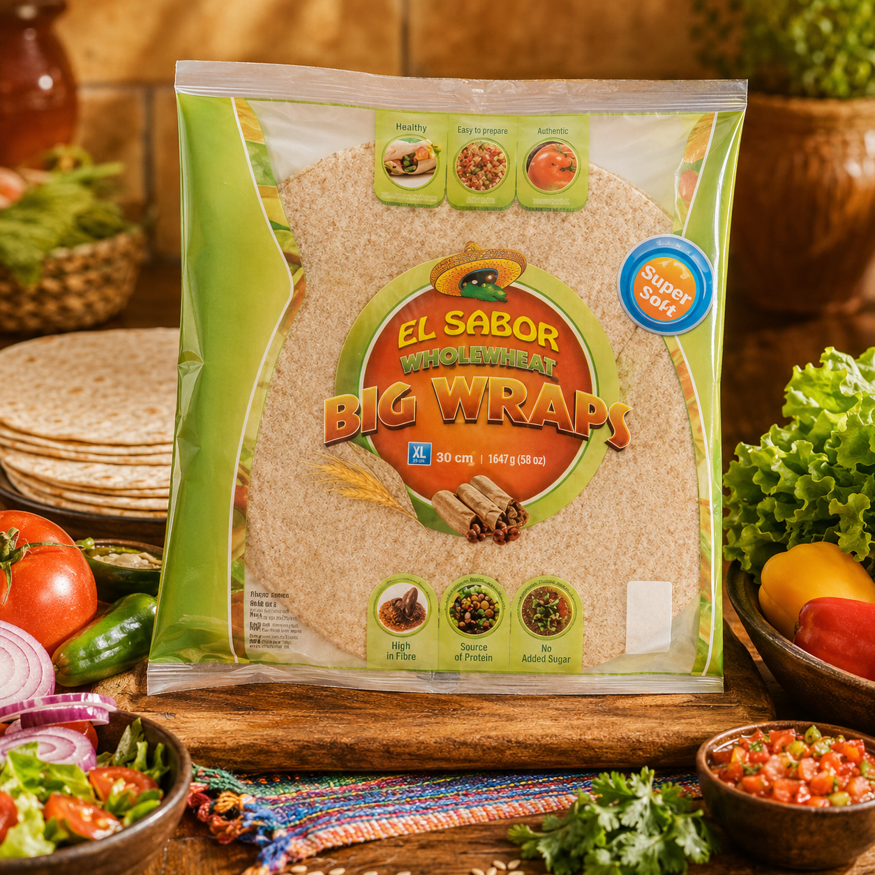 EL SABOR XL Teljes kiőrlésű Wrap 30cm 1647g (18 db/csomag) termék fő termékképe