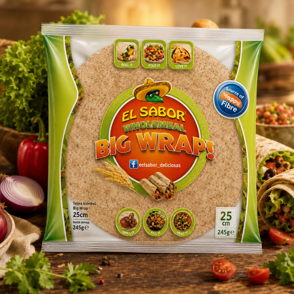 EL SABOR Teljes kiőrlésű Big Wrap 25cm 245g (4db / csomag) termék fő termékképe