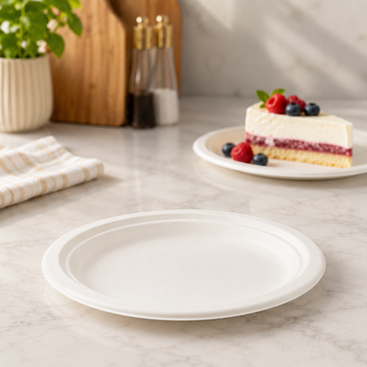 KOMP Cukornád natúr papírtányér 22,5 cm, 125db/csomag termék fő termékképe