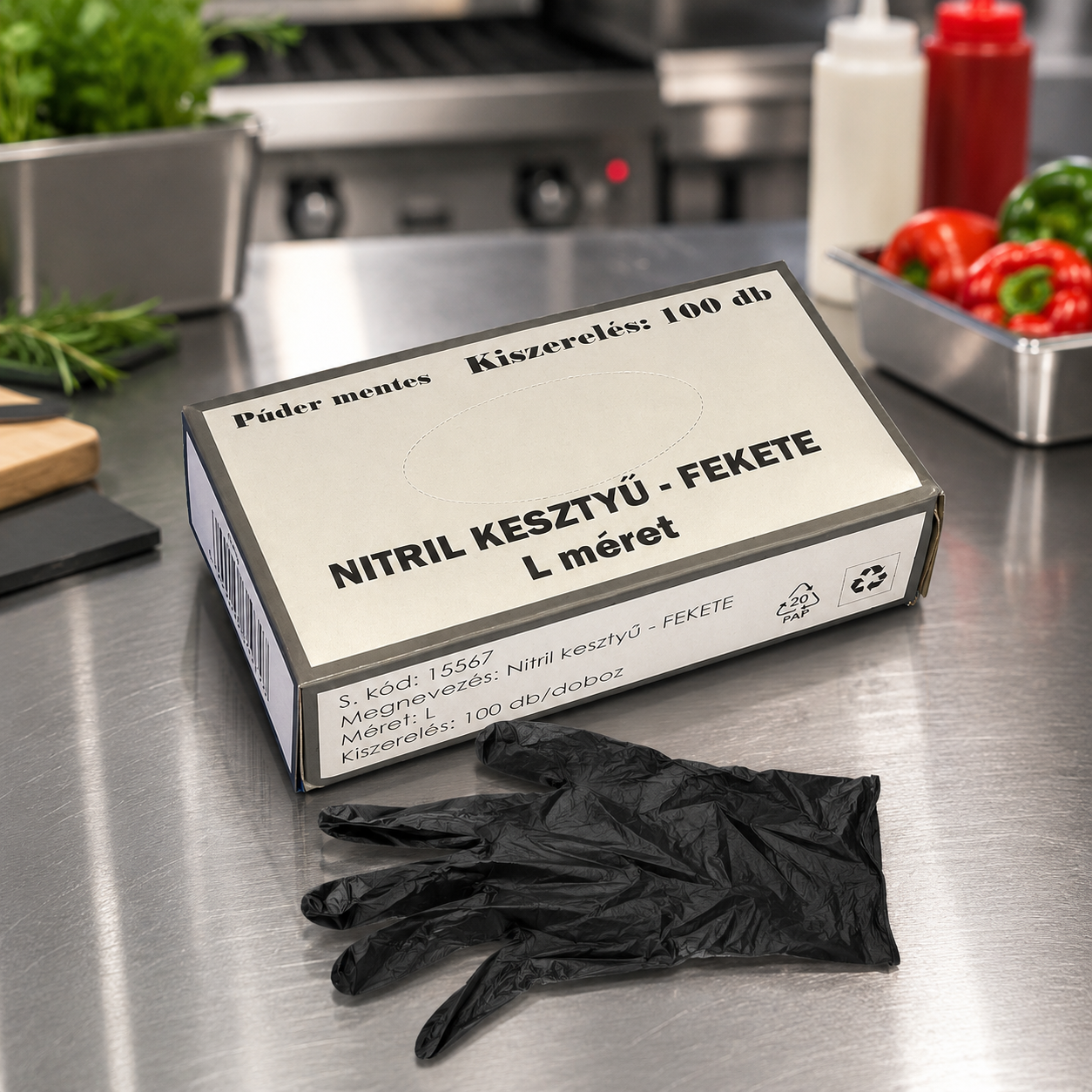 Nitril kesztyű L méret, FEKETE, 100db/doboz termék fő termékképe
