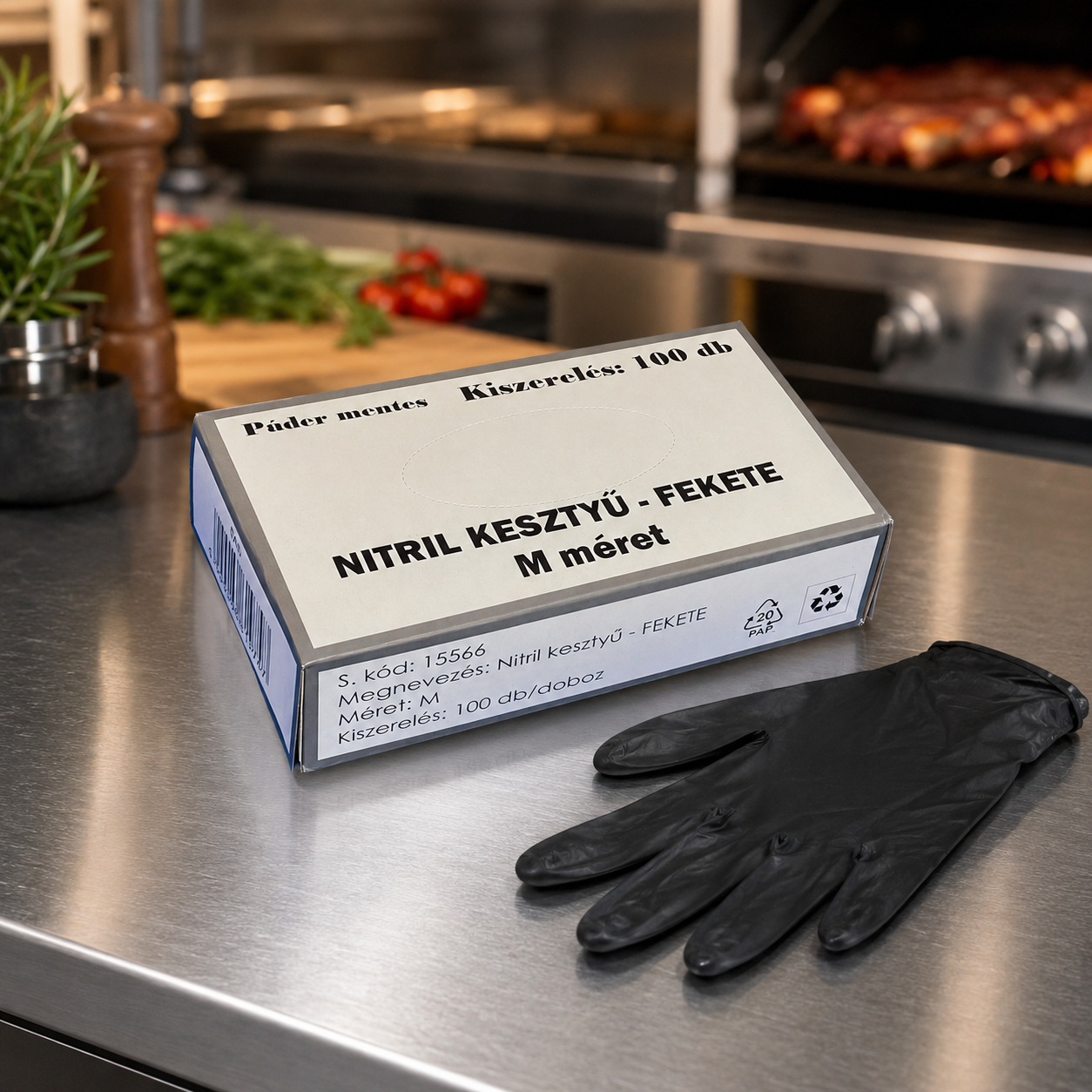 Nitril kesztyű M méret, FEKETE, 100db/doboz termék fő termékképe