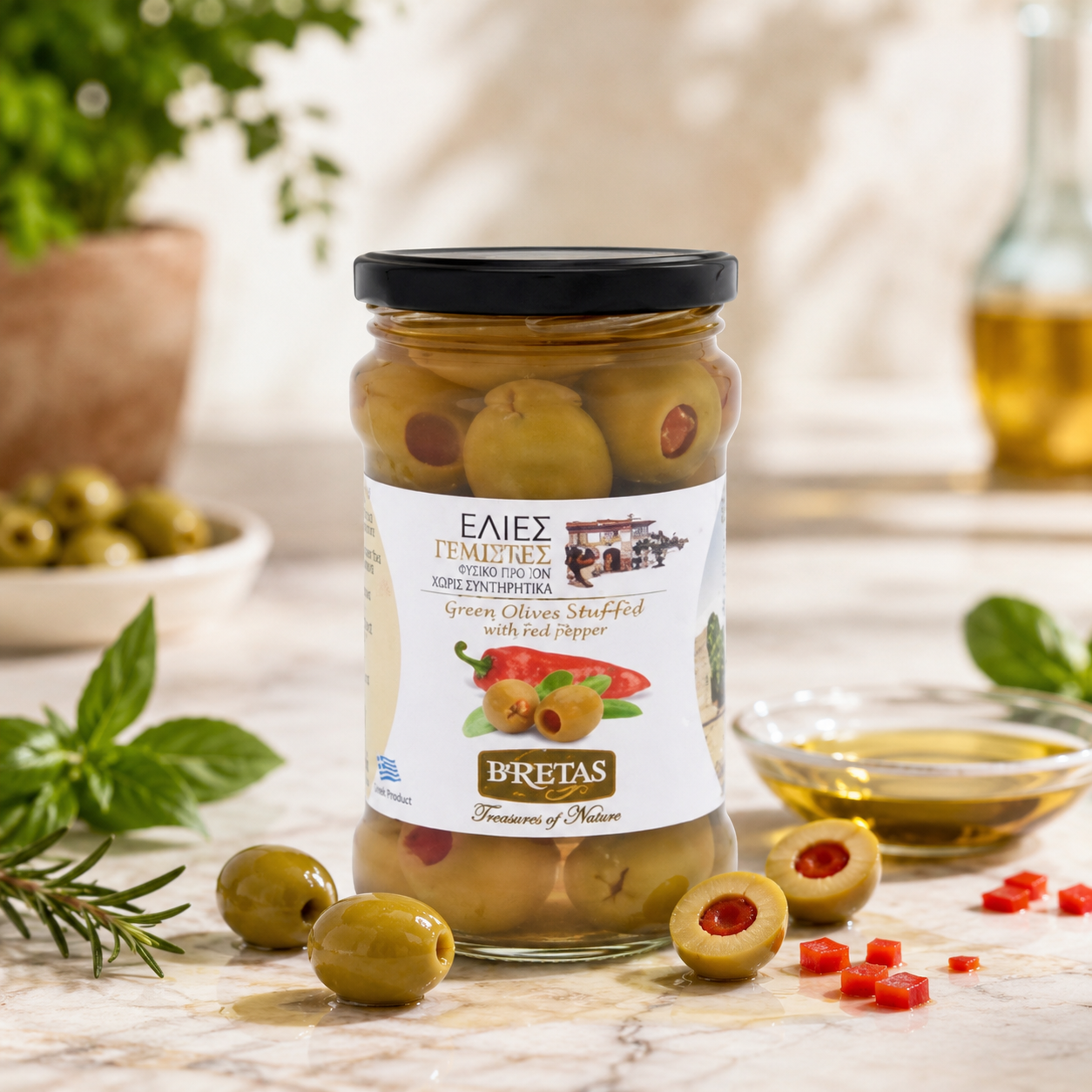 BRETAS Olajbogyó - zöld, paprikával töltött 300/180g termék fő termékképe