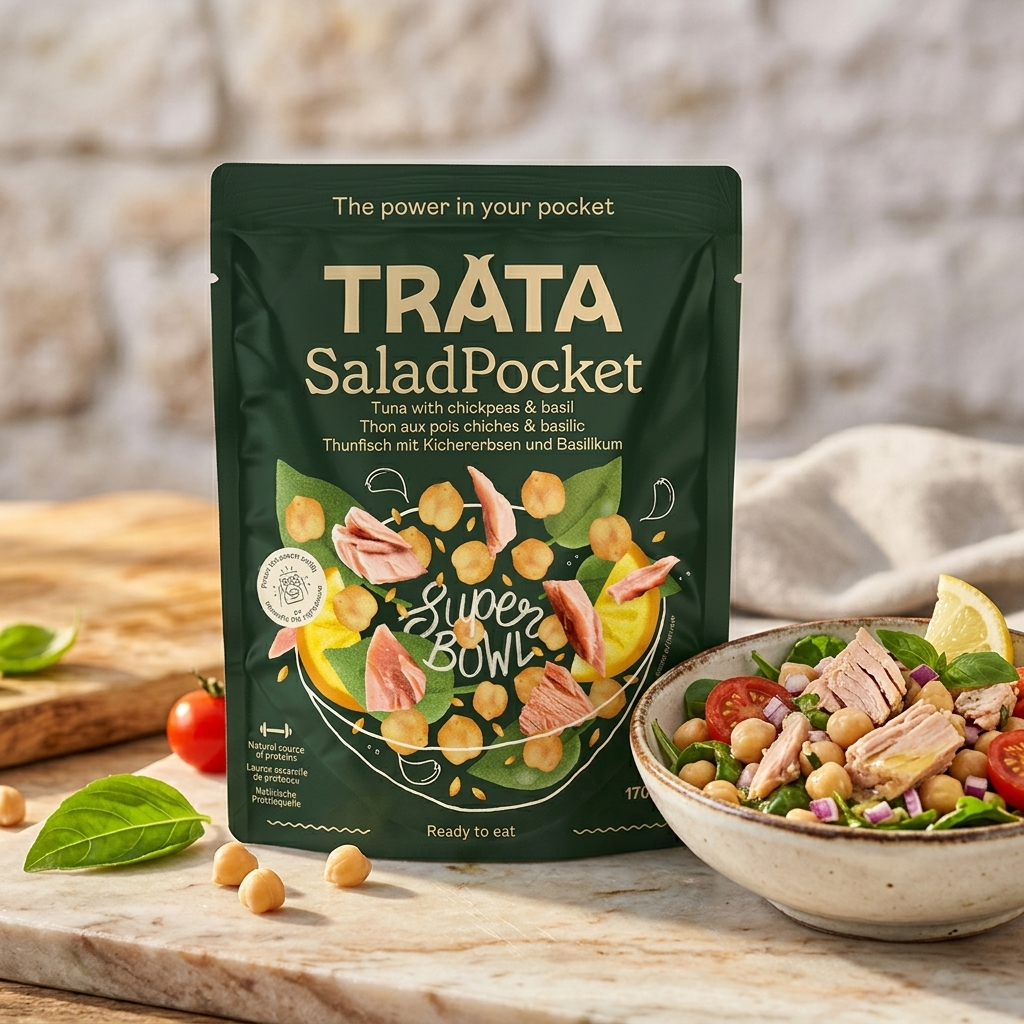 TRATA Tonhal saláta Super Bowl Csicseriborsóval 170g Alupack termék fő termékképe